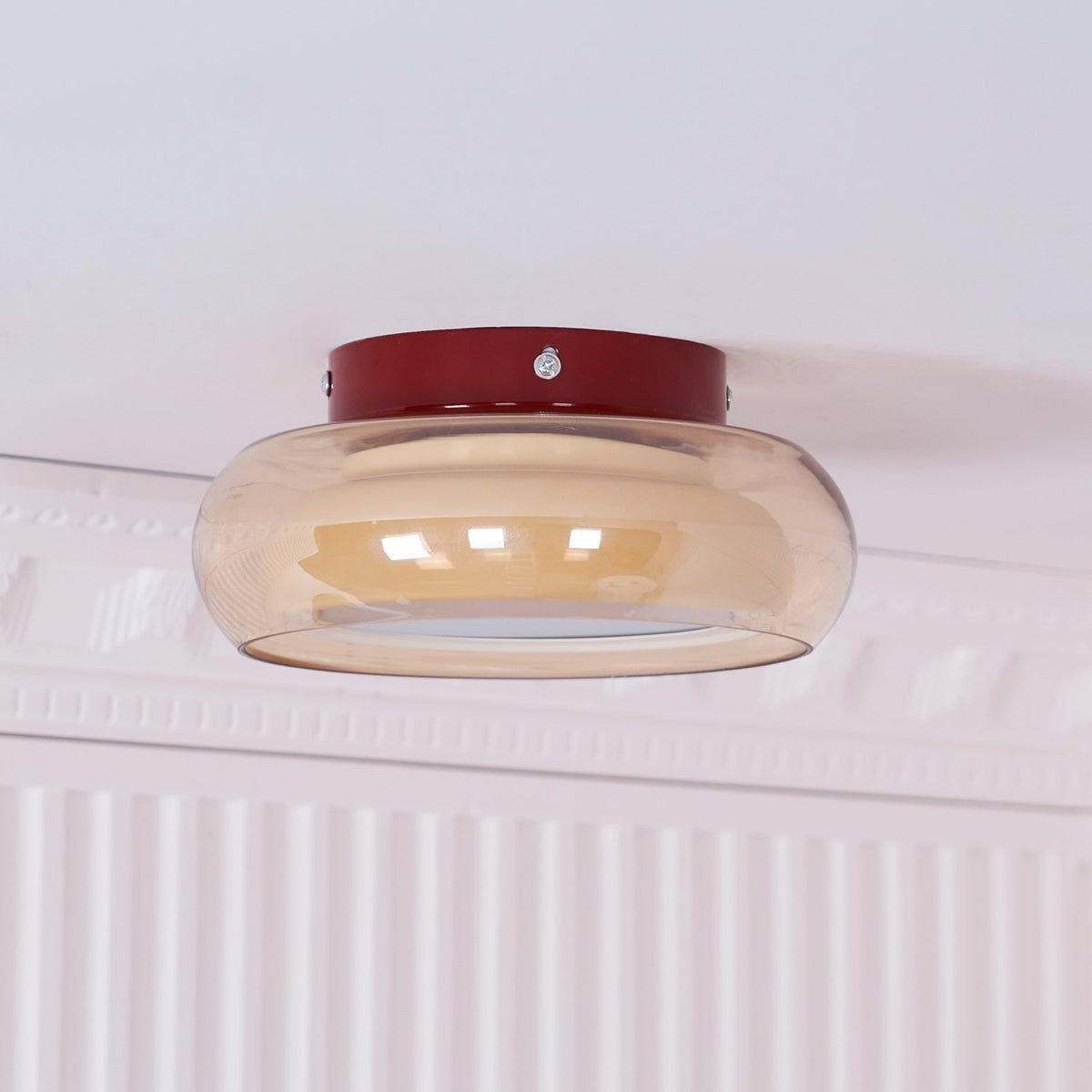Flush Mount Ceiling Light with Amber Glass Shade Integrated LED Warm - Image 13