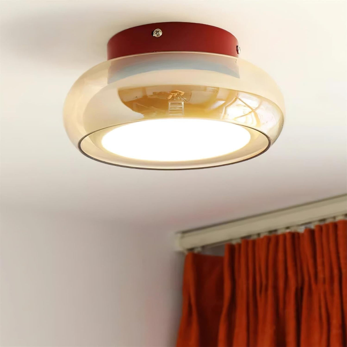 Flush Mount Ceiling Light with Amber Glass Shade Integrated LED Warm - Image 1