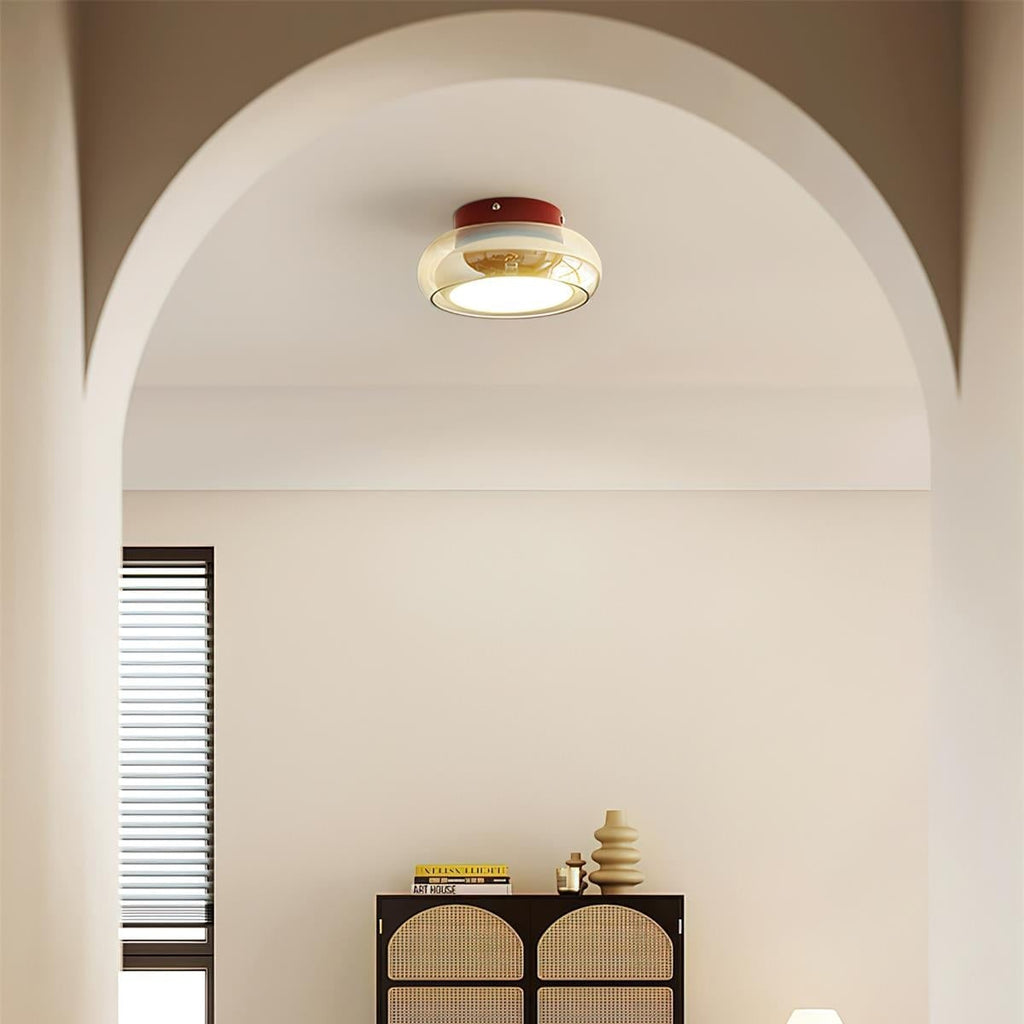 Flush Mount Ceiling Light with Amber Glass Shade Integrated LED Warm - Image 2