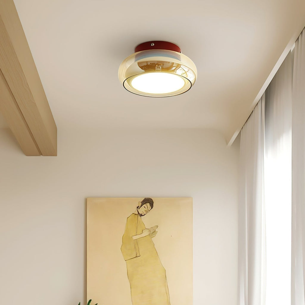 Flush Mount Ceiling Light with Amber Glass Shade Integrated LED Warm - Image 3