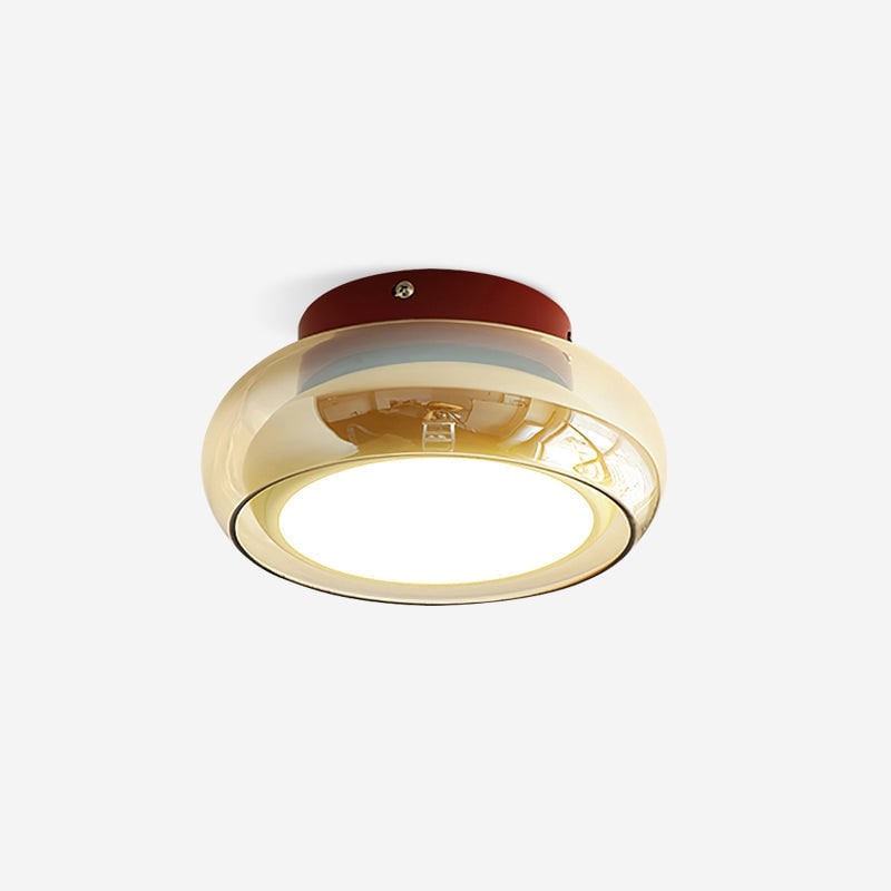 Flush Mount Ceiling Light with Amber Glass Shade Integrated LED Warm - Image 7