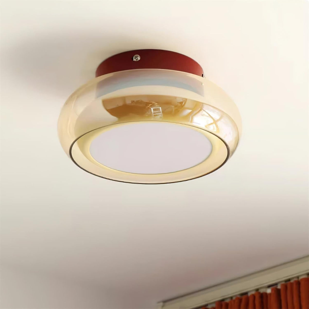 Flush Mount Ceiling Light with Amber Glass Shade Integrated LED Warm - Image 8