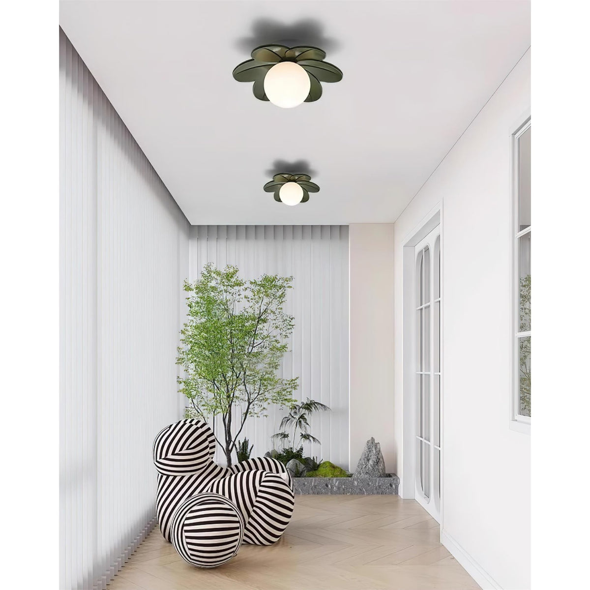 Flush Mount Ceiling Light with Floral Glass Petals and Frosted Diffuser - Image 4