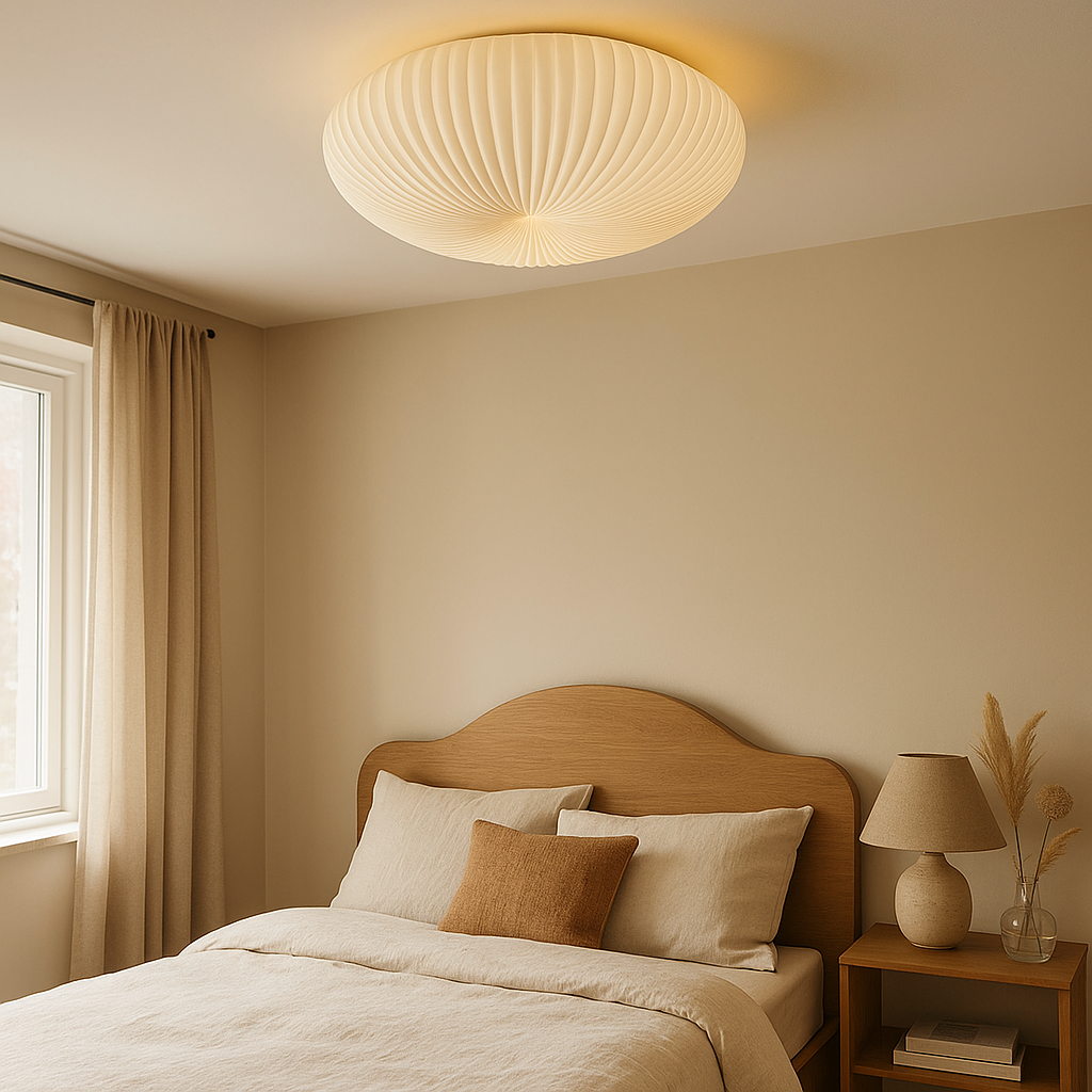 Flush Mount Ceiling Light with Pleated Dome Shade and Warm LED Illumination - Image 3