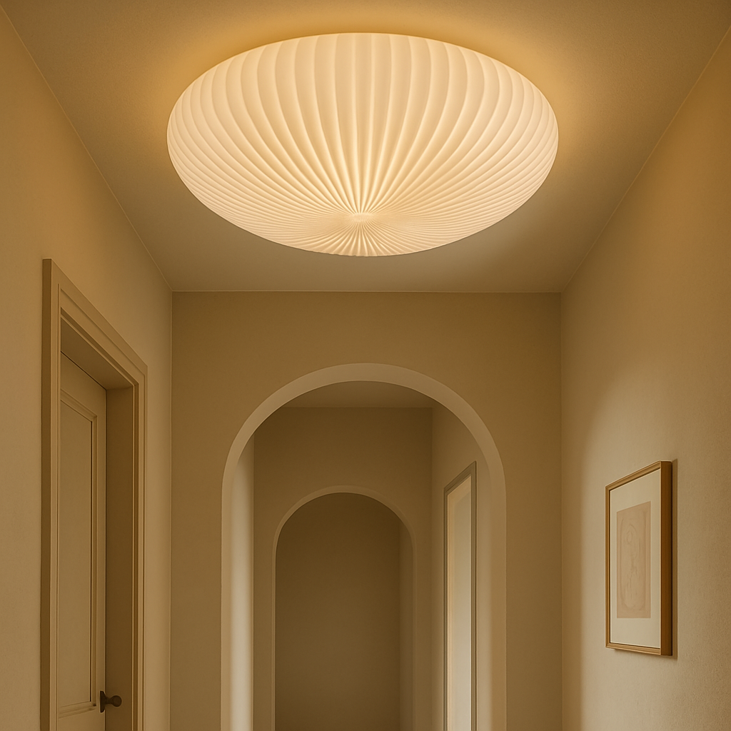 Flush Mount Ceiling Light with Pleated Dome Shade and Warm LED Illumination - Image 4