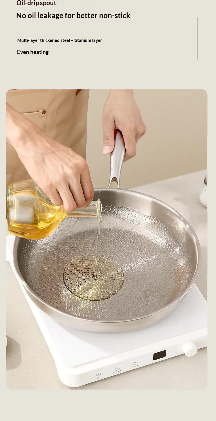 Frying Pan with Stainless Steel Construction and Hammered Interior - Image 2