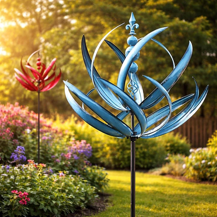 Garden Wind Spinners Metal Kinetic with Lotus Flower Design and 360 Degree Rotation - Image 1