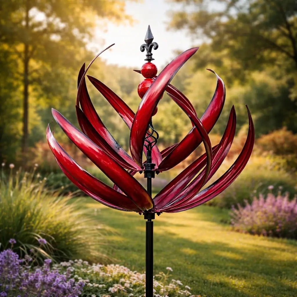 Garden Wind Spinners Metal Kinetic with Lotus Flower Design and 360 Degree Rotation - Image 10