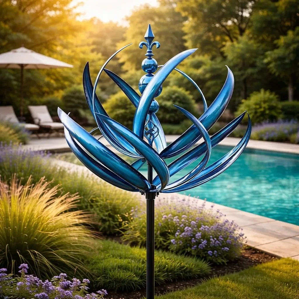 Garden Wind Spinners Metal Kinetic with Lotus Flower Design and 360 Degree Rotation - Image 11