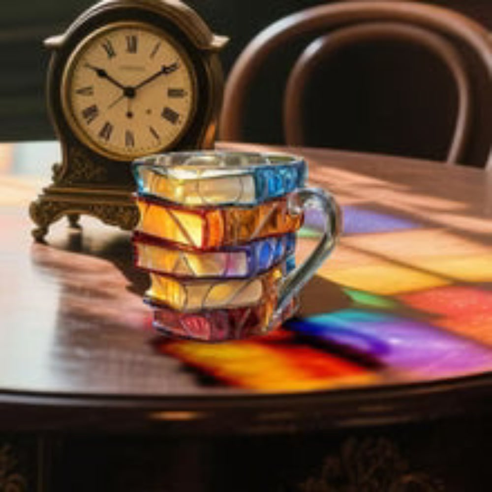 Glass Double Wall Mug with Book Stack Design and Textured Page Details for Lovers - Image 4