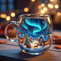 Glass Mug with Festive Holiday Illustrations and Gold-Finished Handle 8 Oz Coffee Cup - Image 1