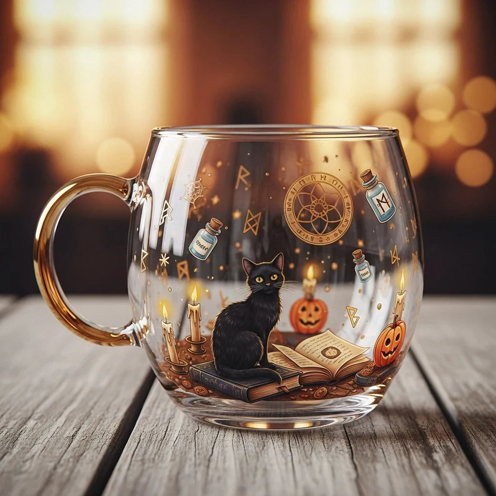 Glass Mug with Festive Holiday Illustrations and Gold-Finished Handle 8 Oz Coffee Cup - Image 5