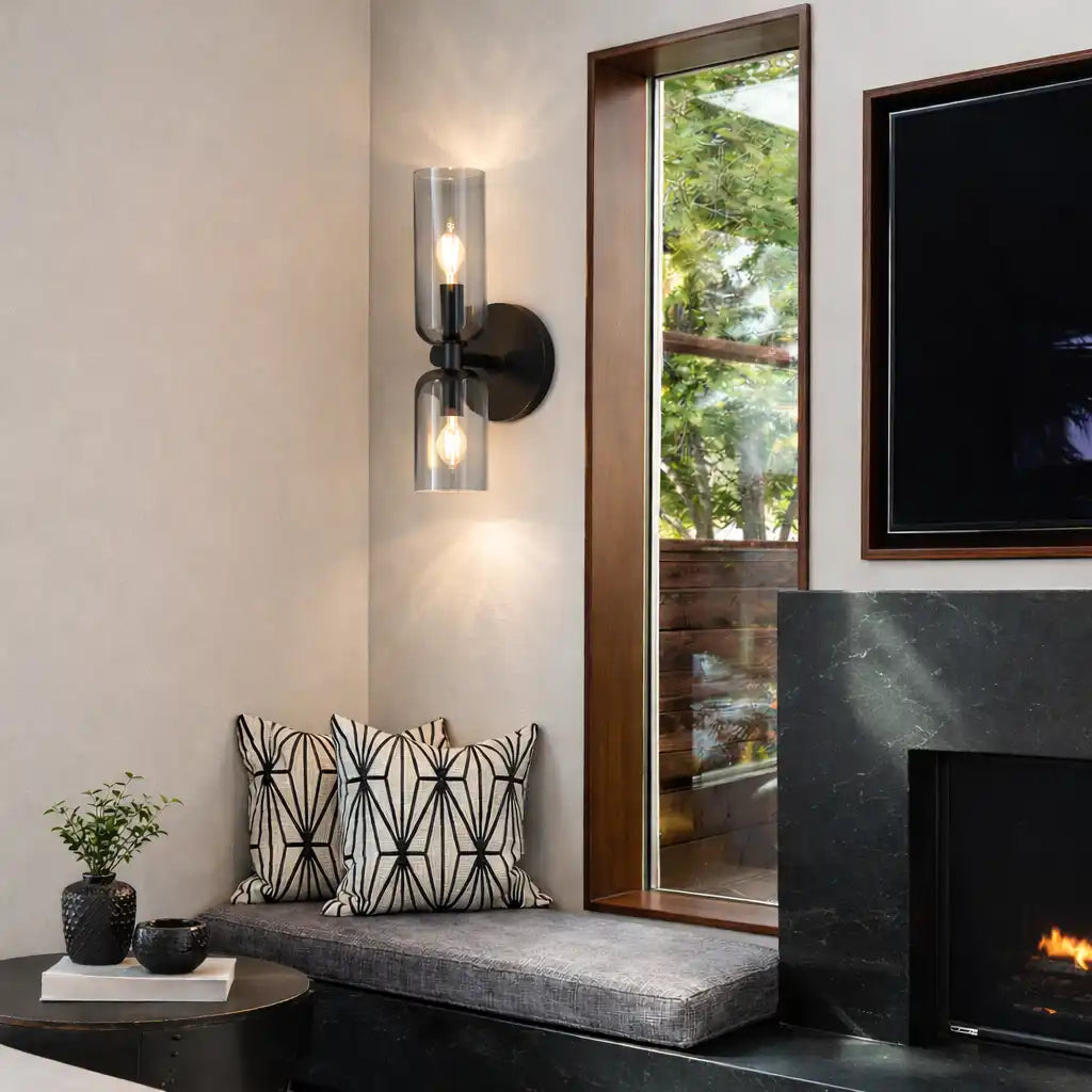 Wall Sconce Lamp with Dual Sculpted Glass Shades Modern Contemporary Lighting