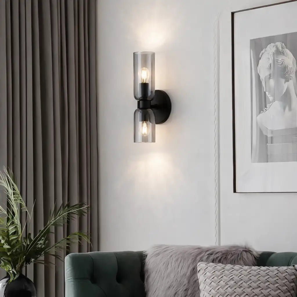 Wall Sconce Lamp with Dual Sculpted Glass Shades Modern Contemporary Lighting