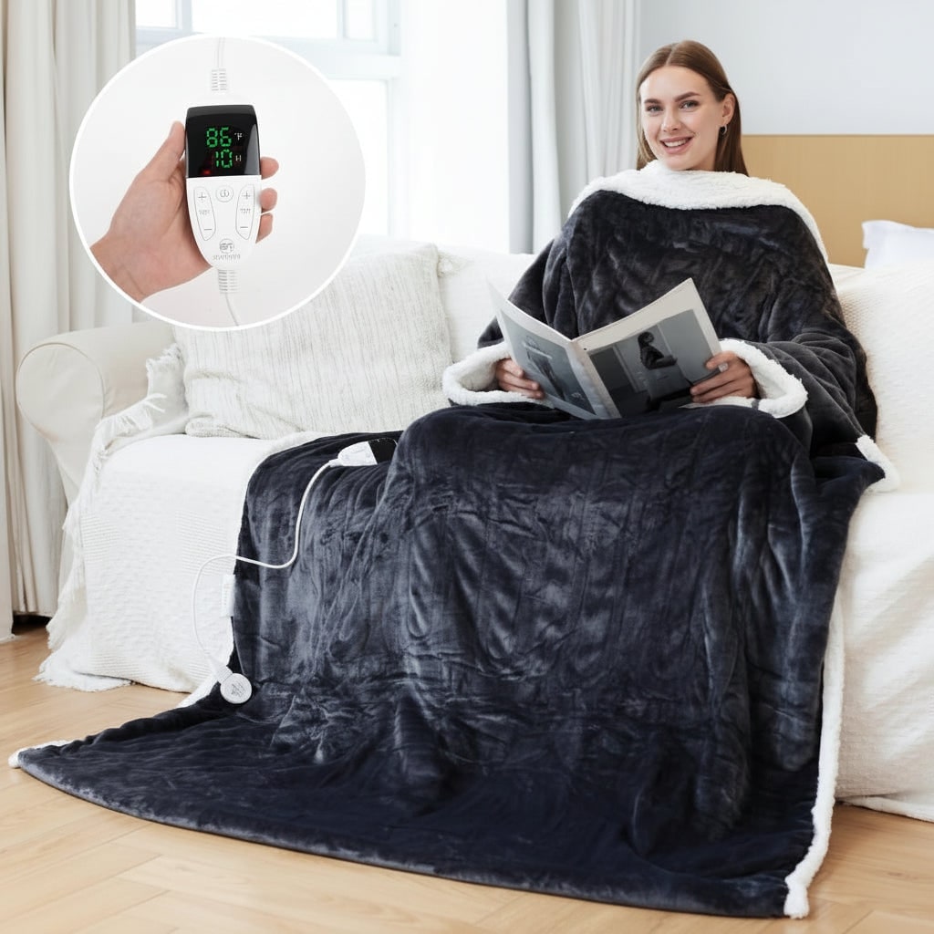 Heated Wearable Blanket with Sleeves Foot Pocket and Sherpa Fleece Lining - Image 9
