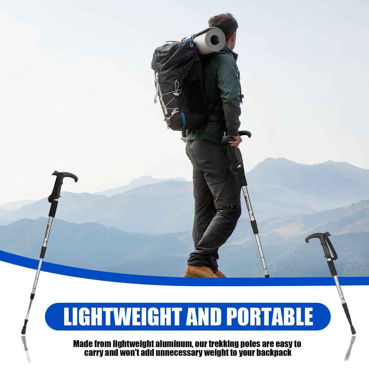 Hiking Trekking Pole Collapsible Telescopic with Adjustable Length and Ergonomic T-Handle - Image 2