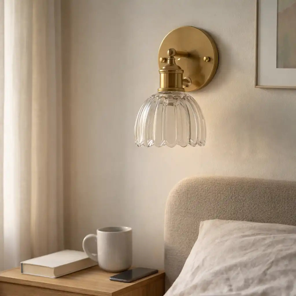Wandleuchte mit Tulpen-Glasschirm und Vintage-Beleuchtung für das Bett