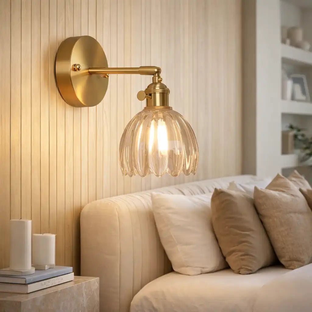 Wandleuchte mit Tulpen-Glasschirm und Vintage-Beleuchtung für das Bett