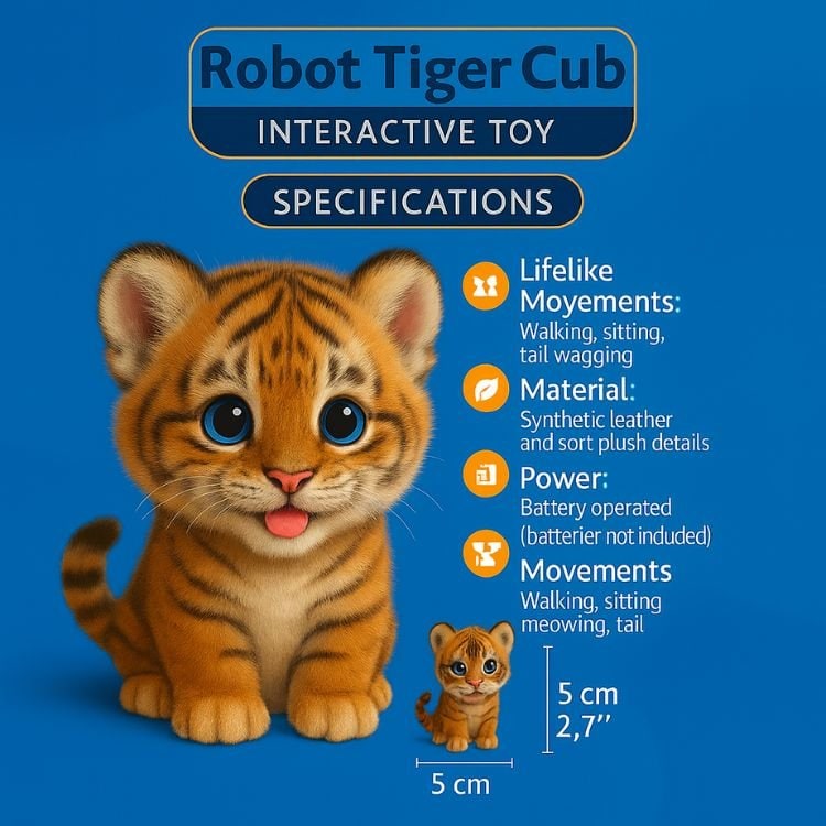 Interactive Pet Toy Tiger Cub with Walking Tail Wagging and Soft Plush Design - Image 5