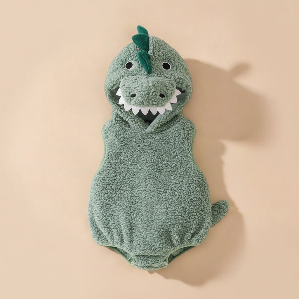 Kids' Dinosaur Costume Hooded Romper with Sherpa Fleece and Spikes - Image 2