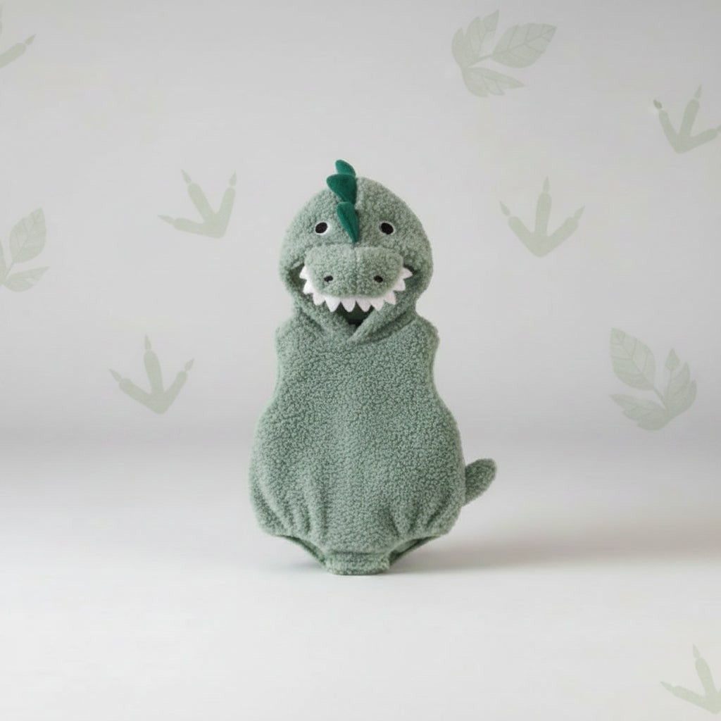 Kids' Dinosaur Costume Hooded Romper with Sherpa Fleece and Spikes - Image 4