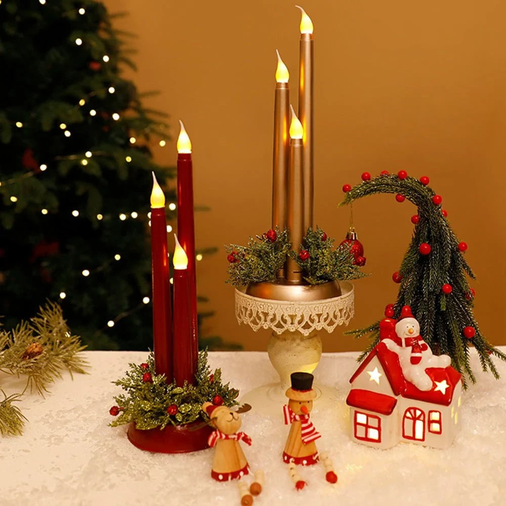 LED Candelabra Light Bulbs with Flickering Flameless Taper Candles and Holiday Greenery - Image 6