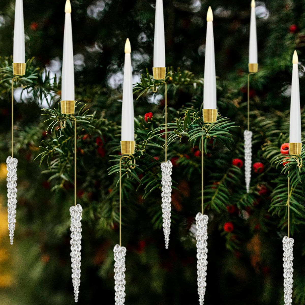 LED Christmas Tree Candles with Flickering Flame and Hanging Ornaments for Holiday Lighting - Image 17