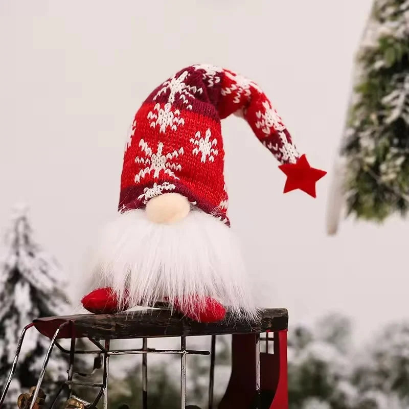 Light Up Christmas Gnome Decoration with Snowflake Knit Hat and Faux Fur Beard - Image 14