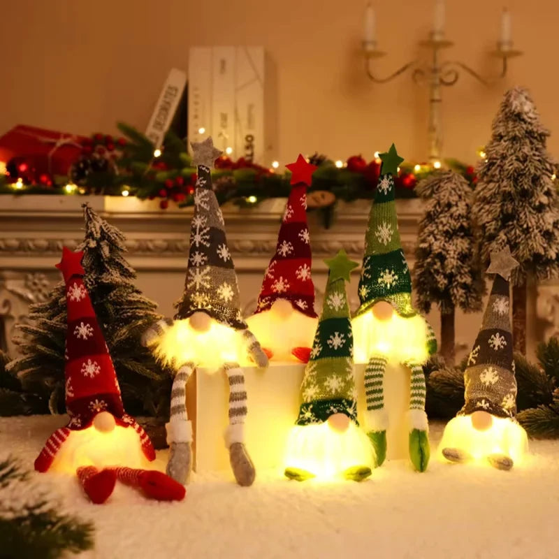 Light Up Christmas Gnome Decoration with Snowflake Knit Hat and Faux Fur Beard - Image 5