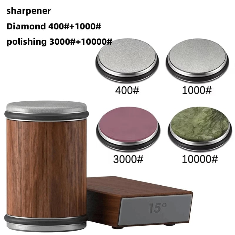 Magnetic Rolling Knife Sharpener with Wooden Base and 15 Degree Angle Guide - Image 59