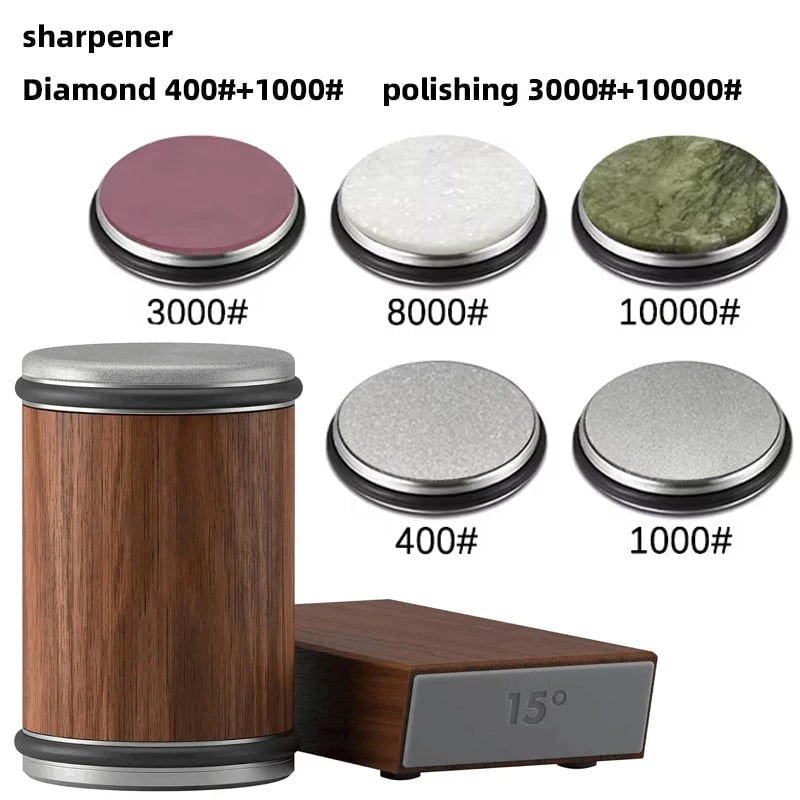 Magnetic Rolling Knife Sharpener with Wooden Base and 15 Degree Angle Guide - Image 61