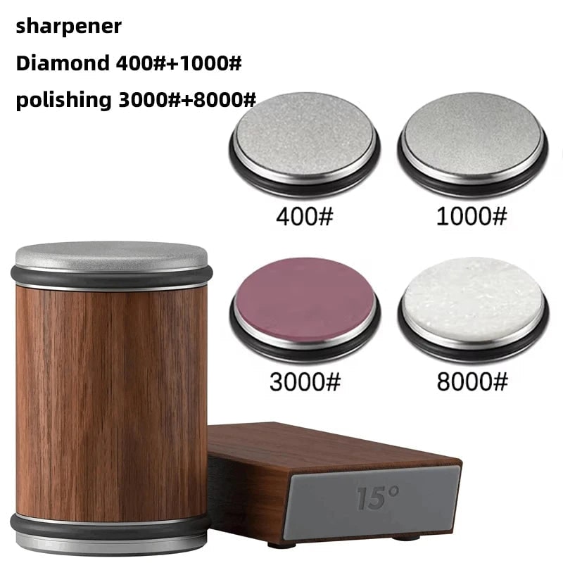 Magnetic Rolling Knife Sharpener with Wooden Base and 15 Degree Angle Guide - Image 64
