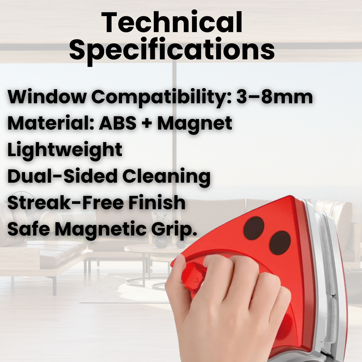 Magnetic Window Cleaner Tool with Double-Sided Squeegee and Safety Rope - Image 3