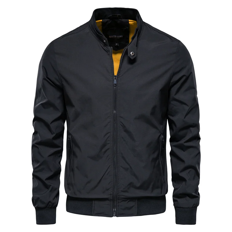 Men's Bomber Jacket Lightweight with Stand Collar and Ribbed Cuffs for Spring - Image 1
