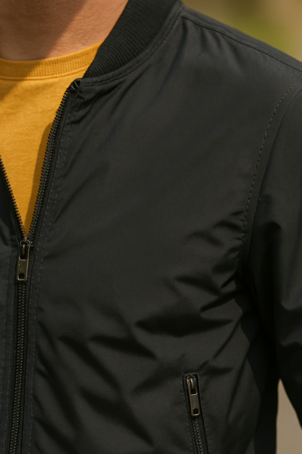 Men's Bomber Jacket Lightweight with Stand Collar and Ribbed Cuffs for Spring - Image 4