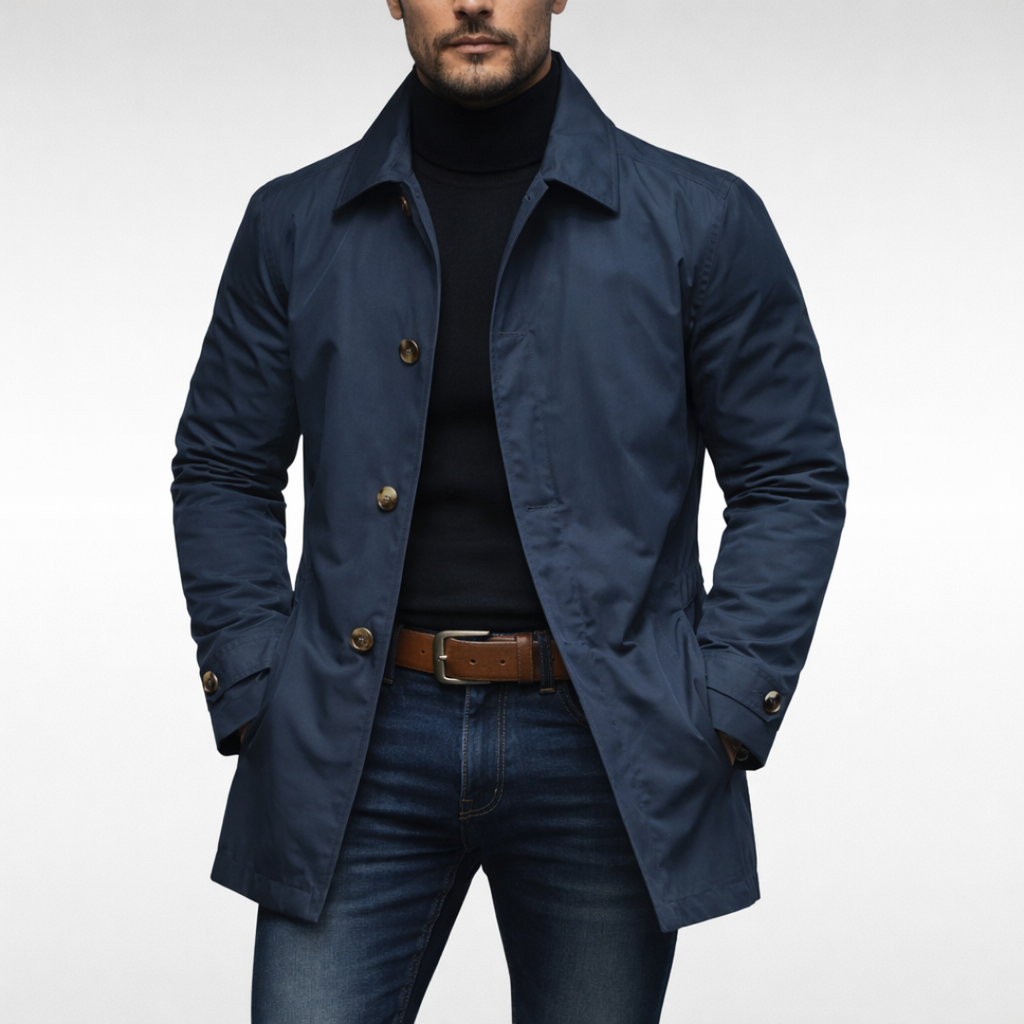 Men's Car Coat Single Breasted with Structured Woven Fabric and Point Collar - Image 3