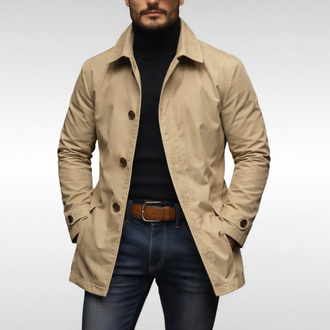 Men's Car Coat Single Breasted with Structured Woven Fabric and Point Collar - Image 5