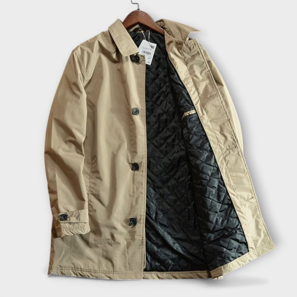 Men's Car Coat Single Breasted with Structured Woven Fabric and Point Collar - Image 7