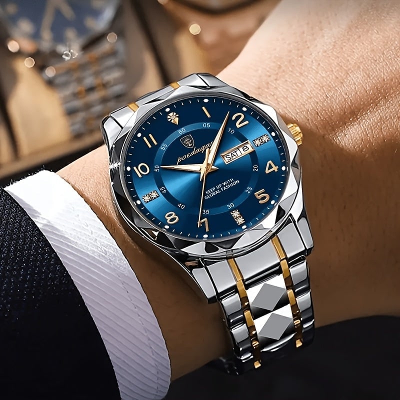 Men's Dress Watch Day Date Window Faceted Bezel and Sunburst - Image 3