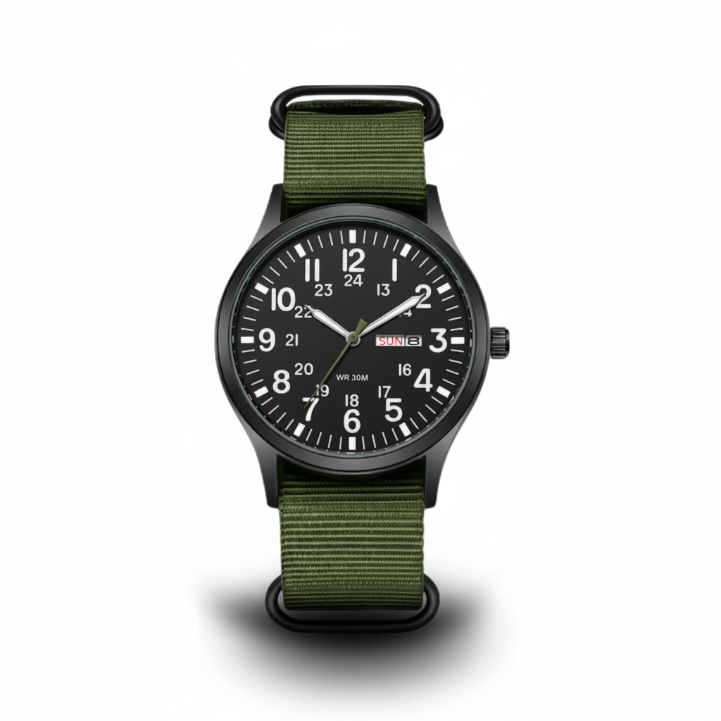 Men's Field Watch with Stainless Steel Case Nylon Nato Strap and Analog Dial - Image 3