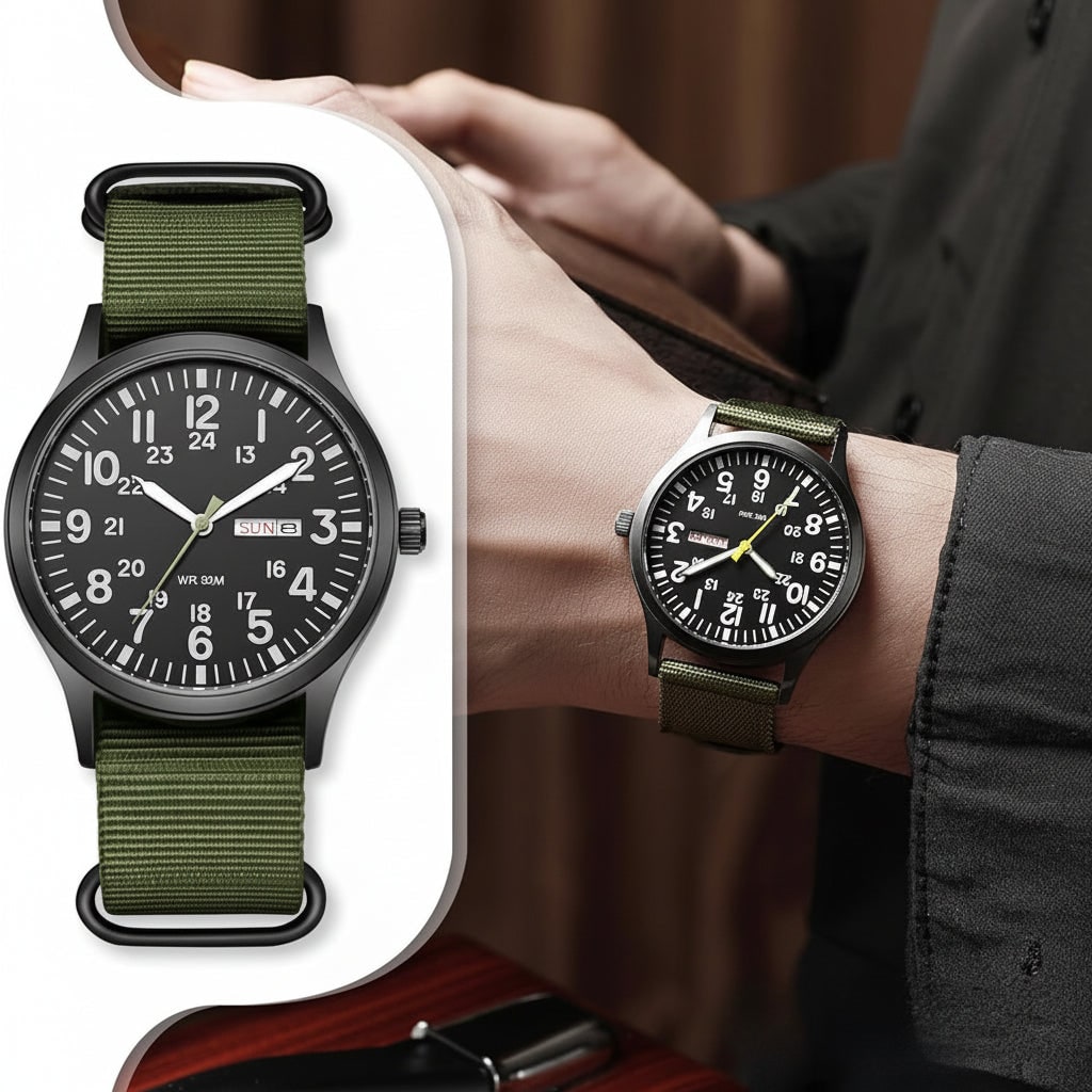 Men's Field Watch with Stainless Steel Case Nylon Nato Strap and Analog Dial - Image 4