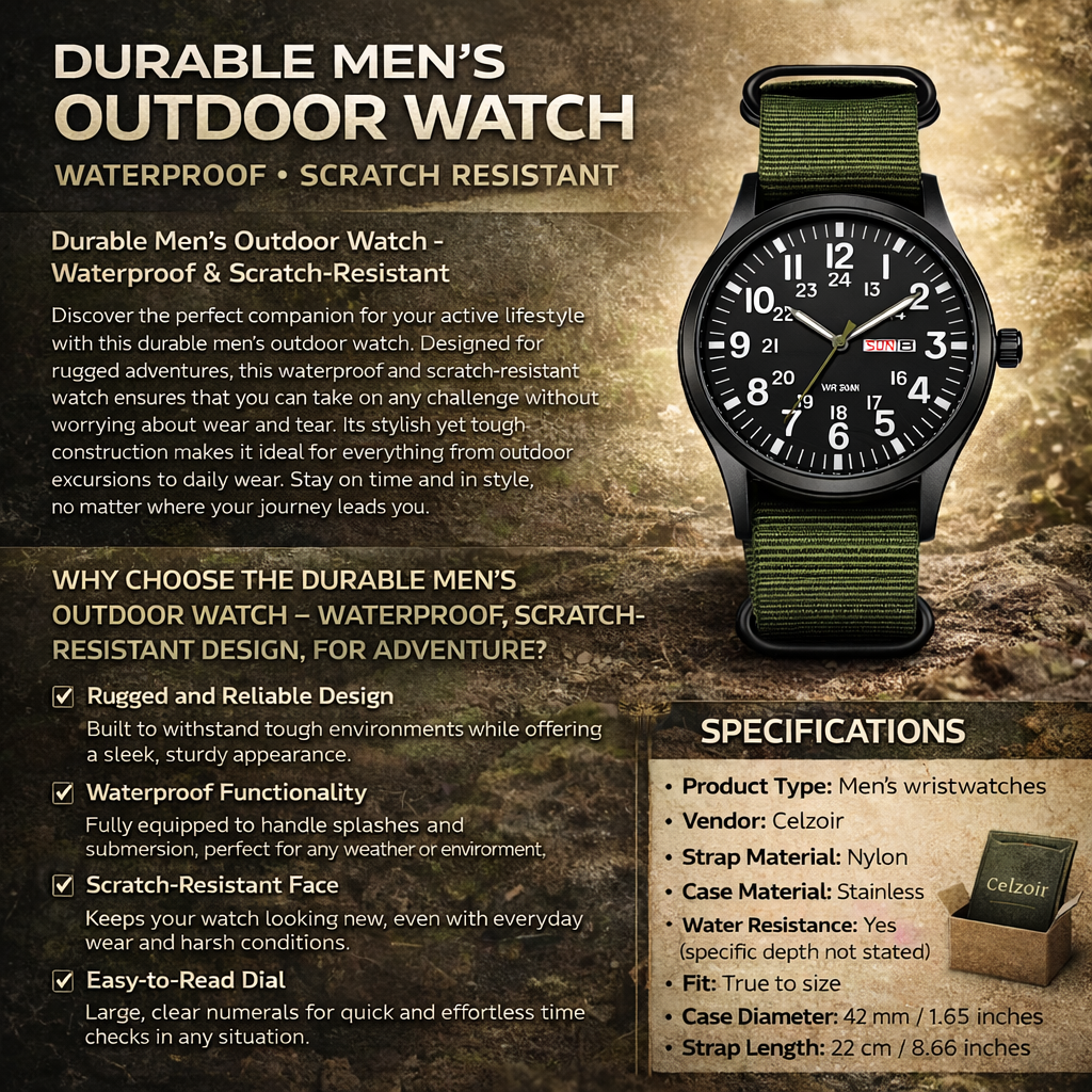 Men's Field Watch with Stainless Steel Case Nylon Nato Strap and Analog Dial - Image 5
