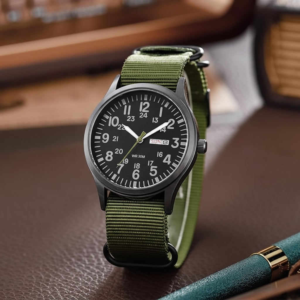 Men's Field Watch with Stainless Steel Case Nylon Nato Strap and Analog Dial - Image 9