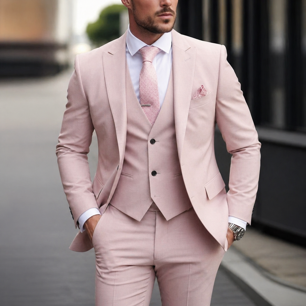 Men's Three Piece Suit with Slim Fit Single Breasted Blazer and Matching Vest - Image 12