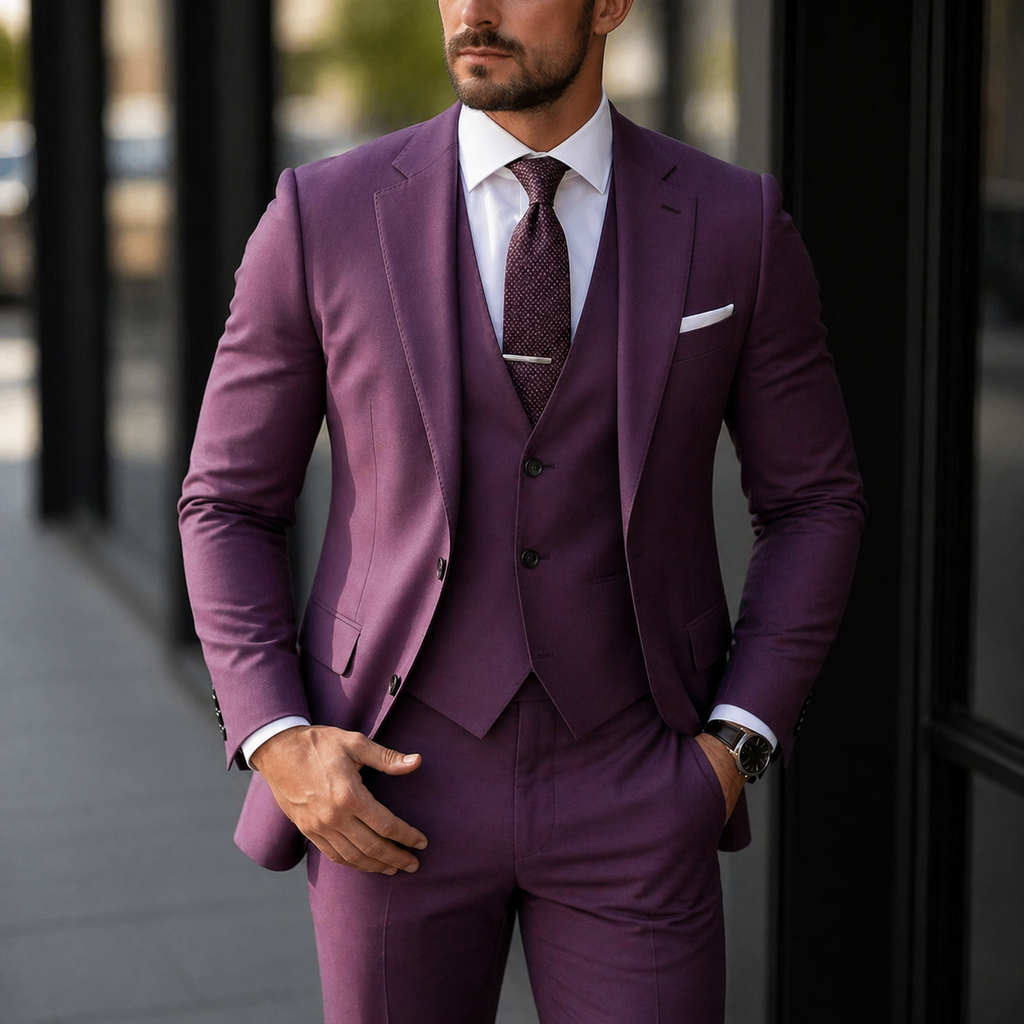 Men's Three Piece Suit with Slim Fit Single Breasted Blazer and Matching Vest - Image 6