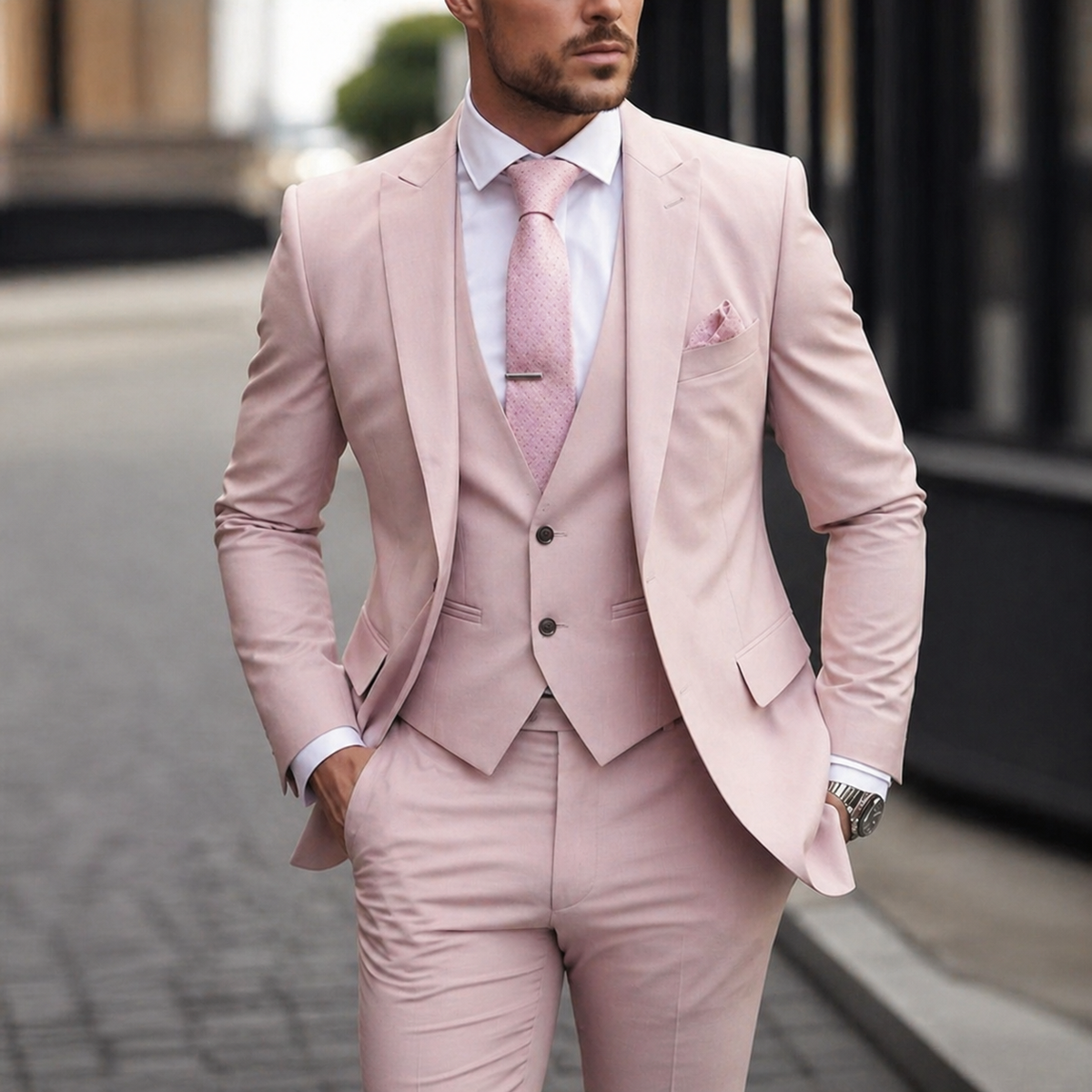 Men's Three Piece Suit with Slim Fit Single Breasted Blazer and Matching Vest - Image 7