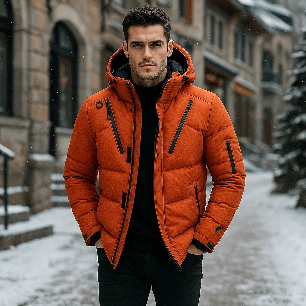 Men's Winter Jacket with Quilted Puffer Design and Adjustable Hooded Collar - Image 4