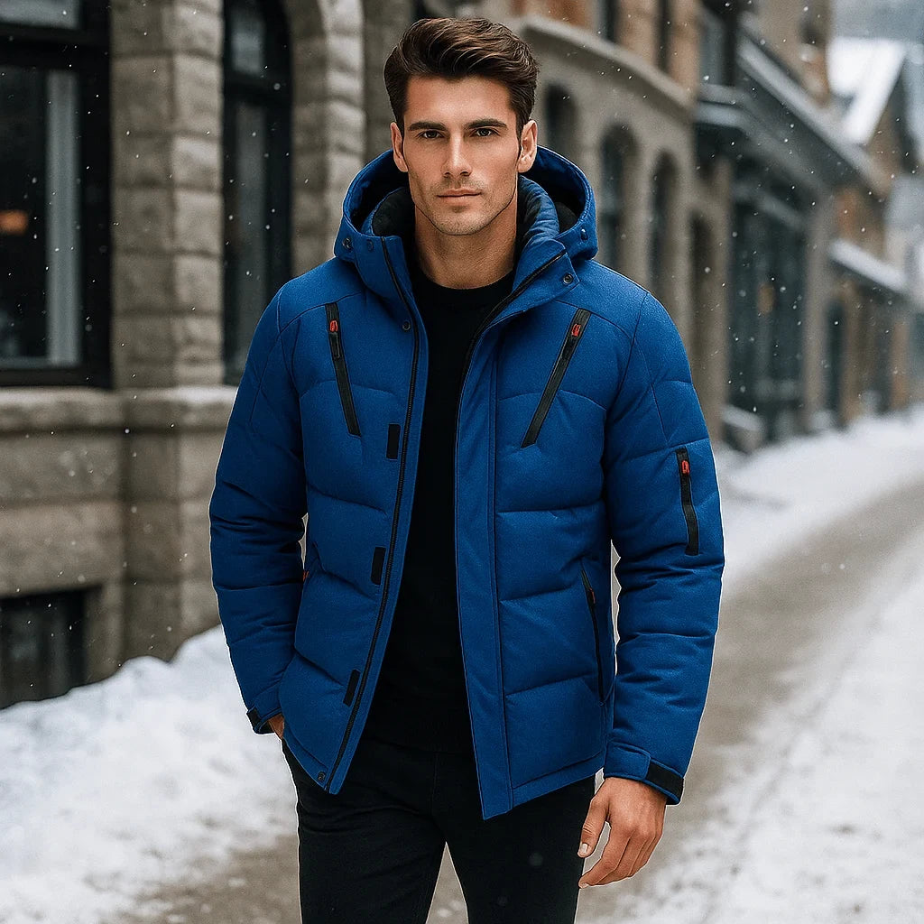 Men's Winter Jacket with Quilted Puffer Design and Adjustable Hooded Collar - Image 5