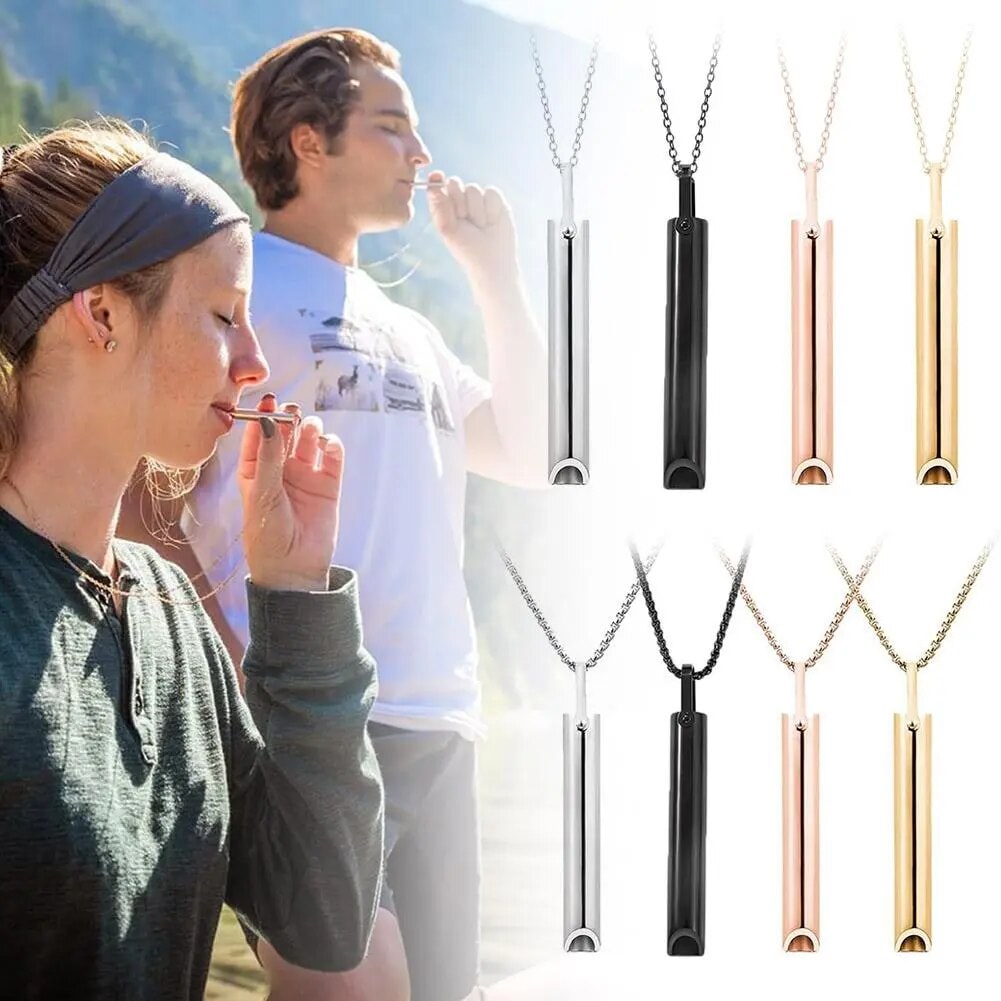 Mindfulness Breathing Necklace Pendant with Metal Chain for Stress Relief - Image 1