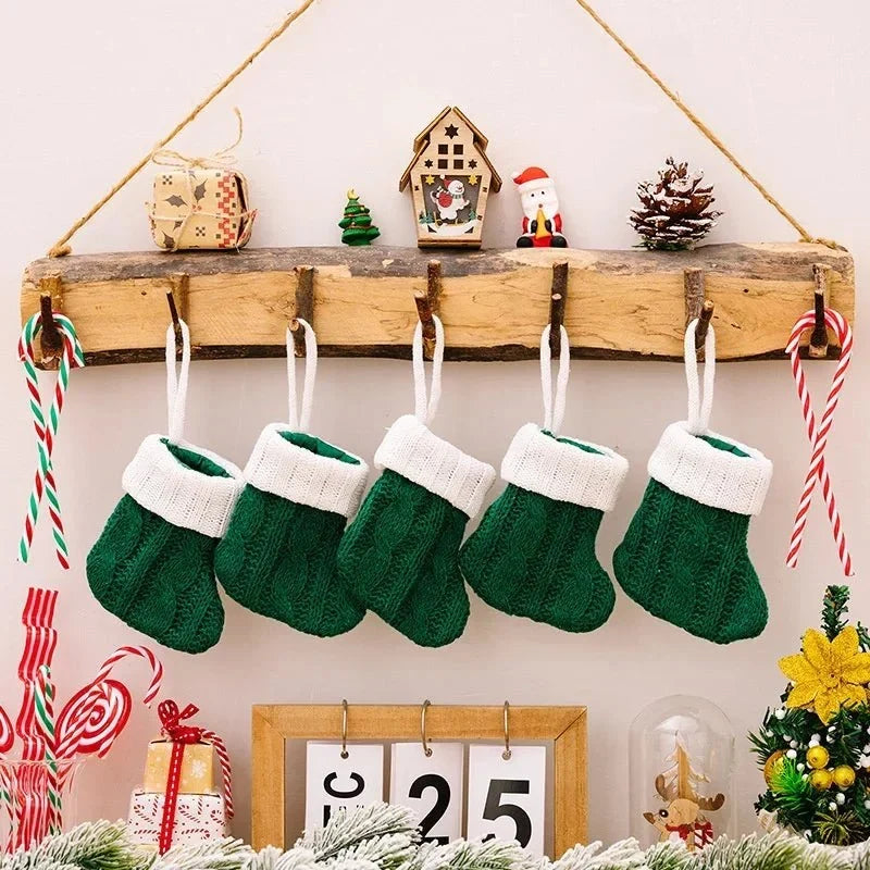 Mini Christmas Stockings with Knitted Cable Knit Design and Hanging Loop - Image 1